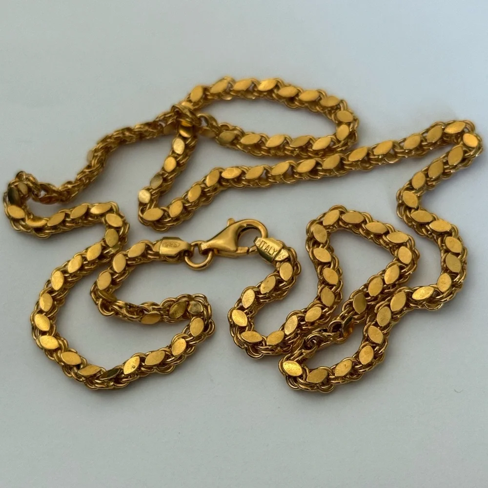 Unisex 925 silver 4mm 23.5” handmade chain necklace 18k yellow gold plated